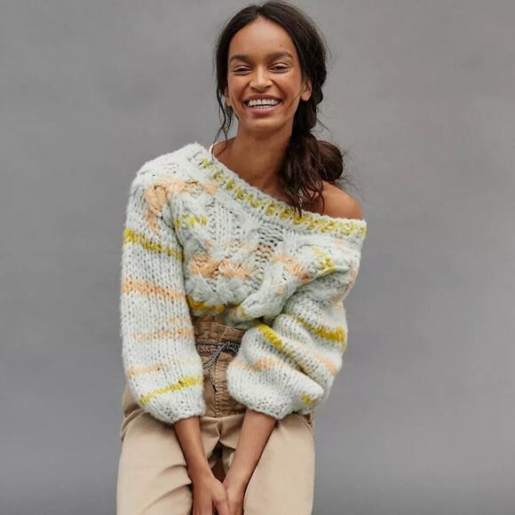 Anthropologie Jojo Multicolored Chunky Knit Oversized Wool Blend Sweater XS - Picture 1 of 9